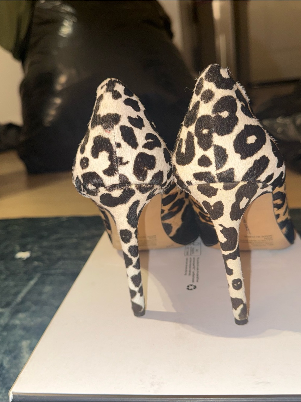 Leopard Print Pointed Toe Stiletto Heels - Black & White
